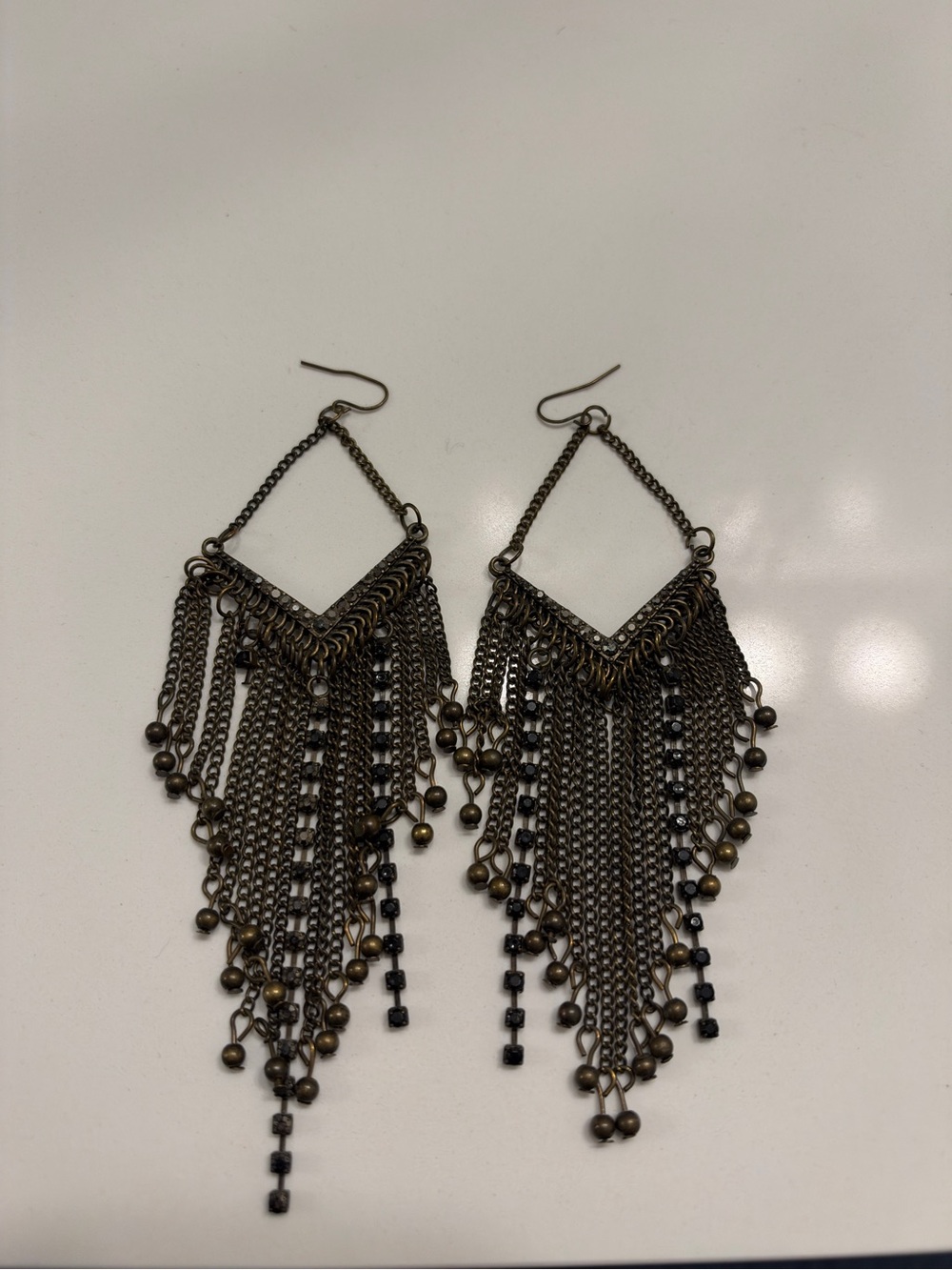 Bohemian Chain Fringe Drop Earrings in Antique Brass